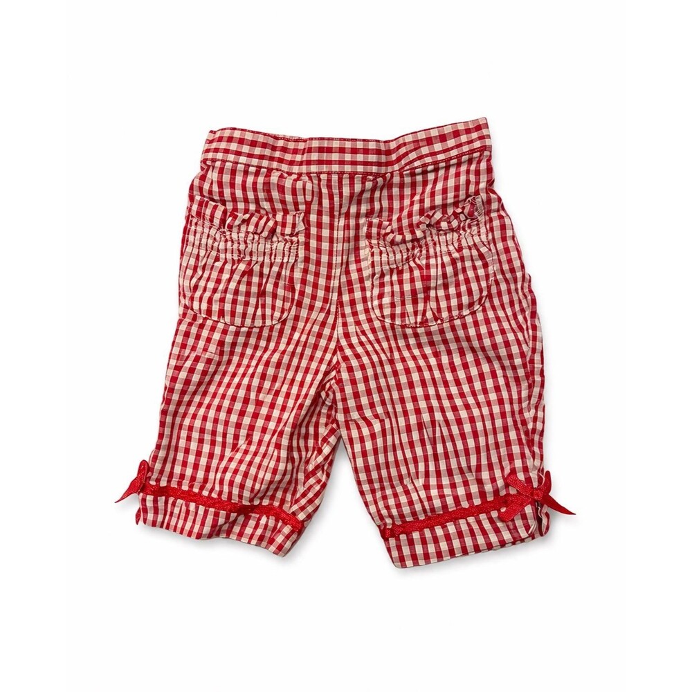 Baby Crew 12M Red Gingham Shorts Girls Summer Bow Ruffle Pocket Cotton Cute Outf